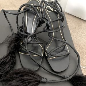 Valentino feather lace up sandal heels size 37